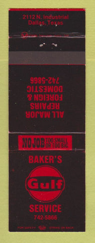 Matchbook Cover - Gulf oil gas Baker's Dallas TX