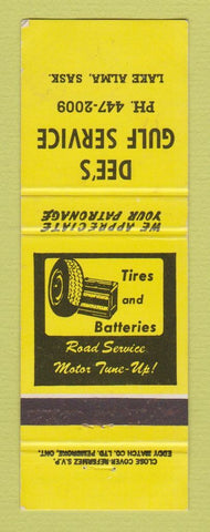 Matchbook Cover - Gulf oil gas Dee's Lake Alma SK YELLOW