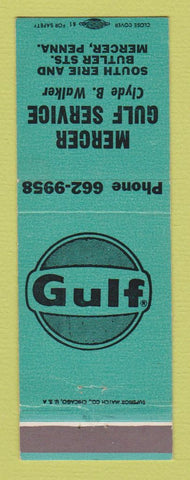 Matchbook Cover - Gulf oil gas Mercer PA TEAL