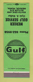 Matchbook Cover - Gulf oil gas Mercer PA GREEN
