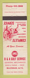 Matchbook Cover - Gulf oil gas B&A McLennan AB WEAR