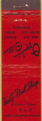 Matchbook Cover - Half Pint Shop New York Brooklyn NY Midget