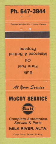 Matchbook Cover - Gulf oil gas McCoy Milk River AB ORANGE