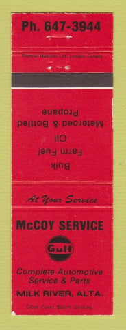 Matchbook Cover - Gulf oil gas McCoy Milk River AB RED