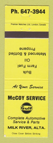 Matchbook Cover - Gulf oil gas McCoy Milk River AB YELLOW