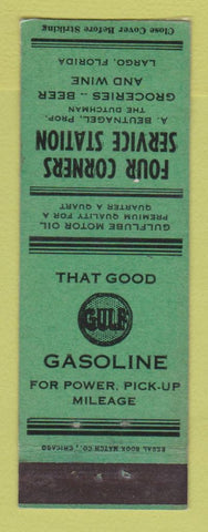 Matchbook Cover - Gulf oil gas Four Corners Largo FL LAMINATED