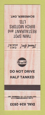 Matchbook Cover - Gulf oil gas Twin Spot Restaurant Birch Motors Schreiber ON