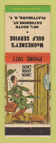 Matchbook Cover - Gulf oil gas McChesney's Plattsburg NY hillbilly