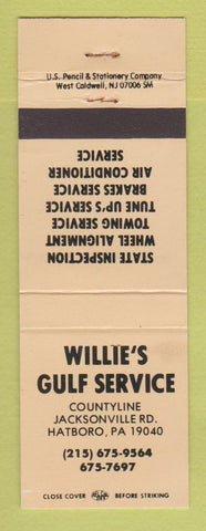 Matchbook Cover - Gulf oil gas Willie's Hatboro PA TAN WEAR