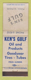 Matchbook Cover - Gulf oil gas Ken's Polo IL Goodyear Tires WEAR