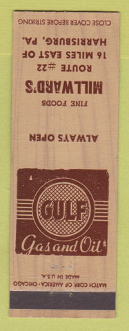 Matchbook Cover - Gulf oil gas Millward's Harrisburg PA