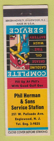Matchbook Cover - Gulf oil gas Phil Herman Englewood NJ