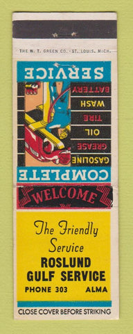 Matchbook Cover - Gulf oil gas Roslund Alma MI