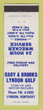 Matchbook Cover - Gulf oil gas Cary & Brooks Lyndon KY