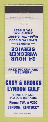 Matchbook Cover - Gulf oil gas Cary & Brooks Lyndon KY