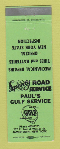 Matchbook Cover - Gulf oil gas Paul's Jamestown NY