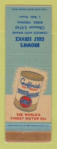 Matchbook Cover - Gulf oil gas Brown's Burke VA WORN LAMINATED