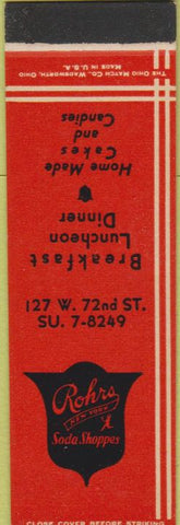 Matchbook Cover - Rohrs Soda Shoppes SAMPLE Midget