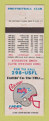 Matchbook Cover - USFL Football Chicago Blitz Schedule 1984