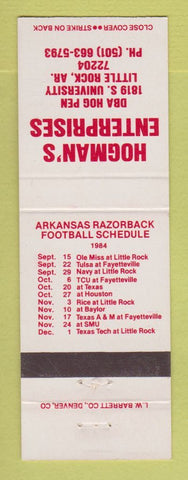 Matchbook Cover - Hogman's Enterprises Little Rock AR 1984 Football Schedule