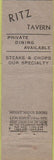Matchbook Cover - Ritz Tavern New York City Midget