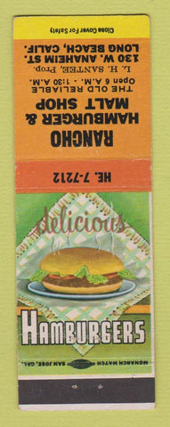 Matchbook Cover - Rancho Hamburger Malt Shop Long Beach CA