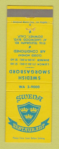 Matchbook Cover - Sweda Restaurant Swedish Downey CA