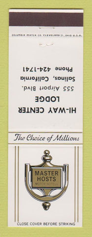 Matchbook Cover - Master Hosts Hi Way Center Lodge Salinas CA