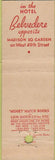 Matchbook Cover - Sports Bar Hotel Belvedere New York City Midget