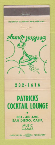 Matchbook Cover - Patricks San Diego CA