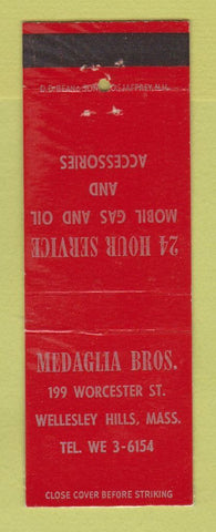 Matchbook Cover - Mobil oil gas Medaglia Bros Wellesley Hills MA LAMINATED