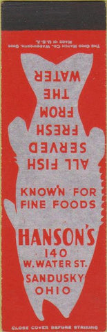 Matchbook Cover - Hanson's Seafood Sandusky OH SAMPLE Midget