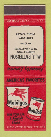 Matchbook Cover - Mobil oil gas MJ Patterson Lake City