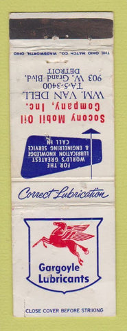 Matchbook Cover - Mobil oil gas Gargoyle WM Van Dell Detroit MI POOR
