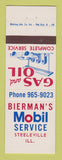 Matchbook Cover - Mobil oil gas Bierman's Steeleville IL
