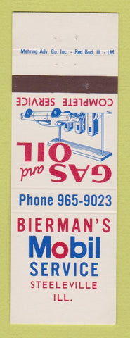 Matchbook Cover - Mobil oil gas Bierman's Steeleville IL