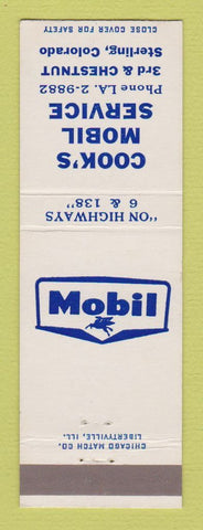 Matchbook Cover - Mobil oil gas Cook's Sterling Colorado