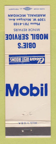 Matchbook Cover - Mobil oil gas Obie's Marshall MI