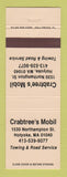 Matchbook Cover - Mobil oil gas Crabtree's Holyoke MA YELLOW