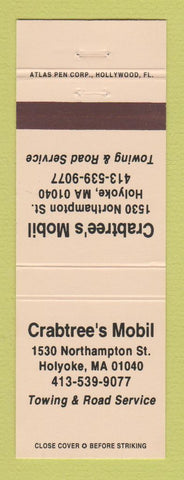 Matchbook Cover - Mobil oil gas Crabtree's Holyoke MA YELLOW
