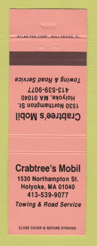 Matchbook Cover - Mobil oil gas Crabtree's Holyoke MA NEON ORANGE