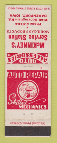 Matchbook Cover - Mobil oil gas McKinney's Davenport IA