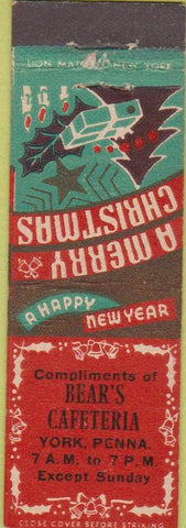 Matchbook Cover - Bear's Cafeteria York PA Midget
