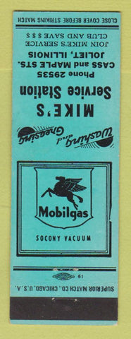 Matchbook Cover - Mobil oil gas Mike's Joliet IL TEAL