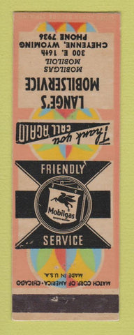 Matchbook Cover - Mobil oil gas Lange's Cheyenne WY LAMINATED