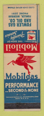 Matchbook Cover - Mobil oil gas Fowler MI LAMINATED