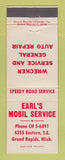 Matchbook Cover - Mobil oil gas Earl's Grand Rapids MI