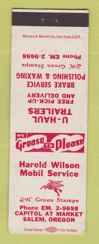 Matchbook Cover - Mobil oil gas Harold Wilson Salem OR