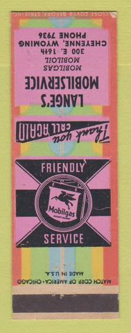 Matchbook Cover - Mobil oil gas Lange's Cheyenne WY