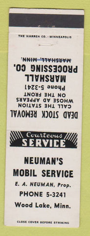 Matchbook Cover - Mobil oil gas Neuman's Wood Lake MN WRITING